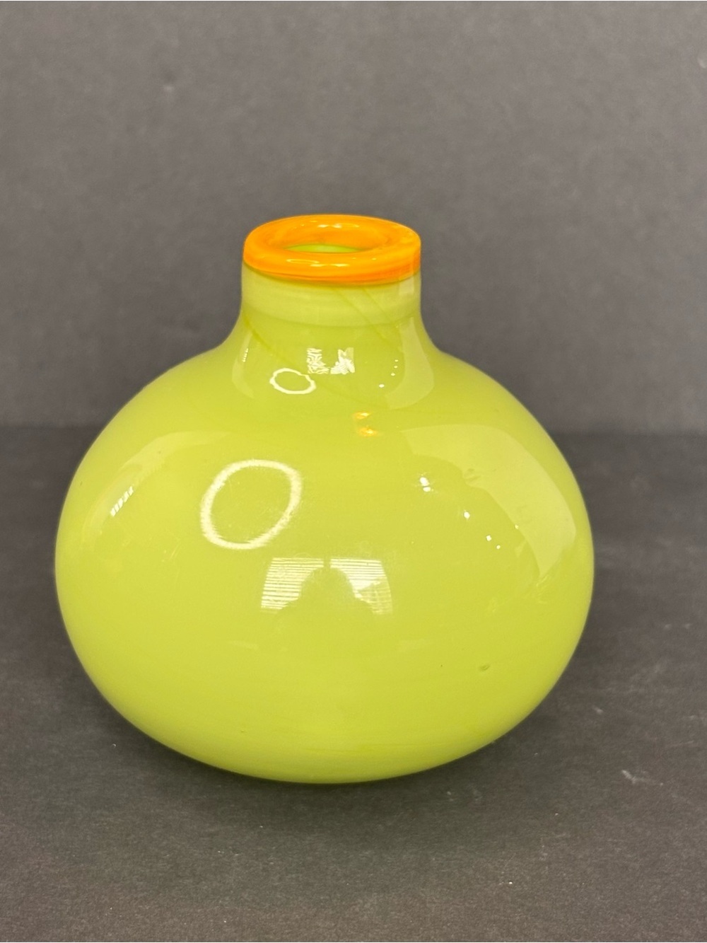Hand Blown Glass Art Vase - Light Green And Bright Yellow - Picture 2 of 7